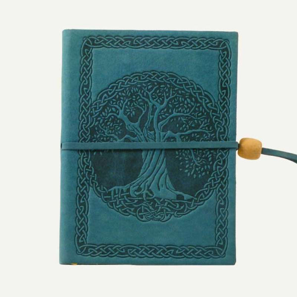Quaderno artigianale in pelle Albero della Vita colore blu Personalizzabile
