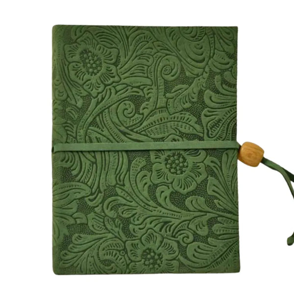 Agenda Scolastica Decoro Foglie A5 in pelle vera, copertina con motivo foglie in rilievo colore rosso mattone