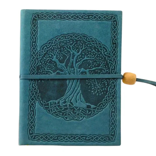 quaderno artigianale in pelle fatto mano albero della vita blu Quadernando
