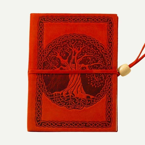 Quaderno artigianale in pelle Albero della Vita colore rosso Personalizzabile