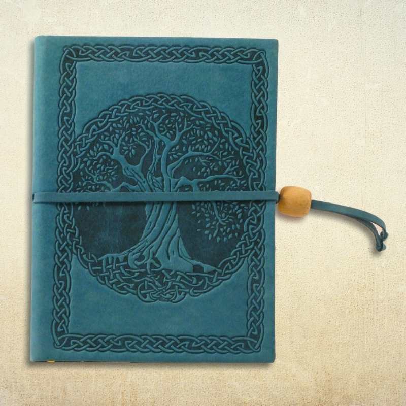 Quaderno artigianale in pelle Albero della Vita colore blu Personalizzabile